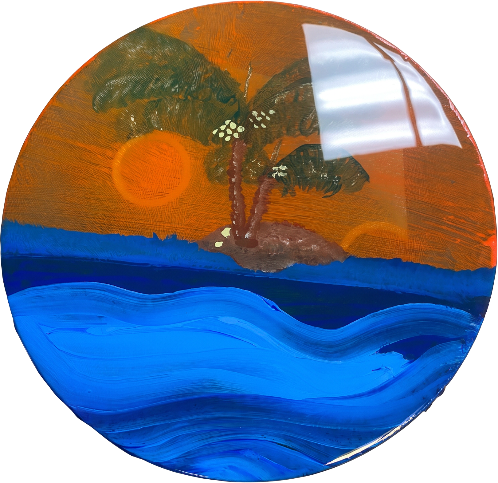 Island Sunset, 8" round painting