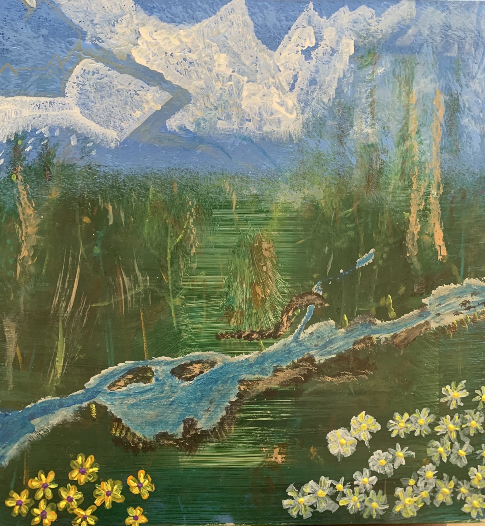 Stream Through Woods, 12" × 12" painting
