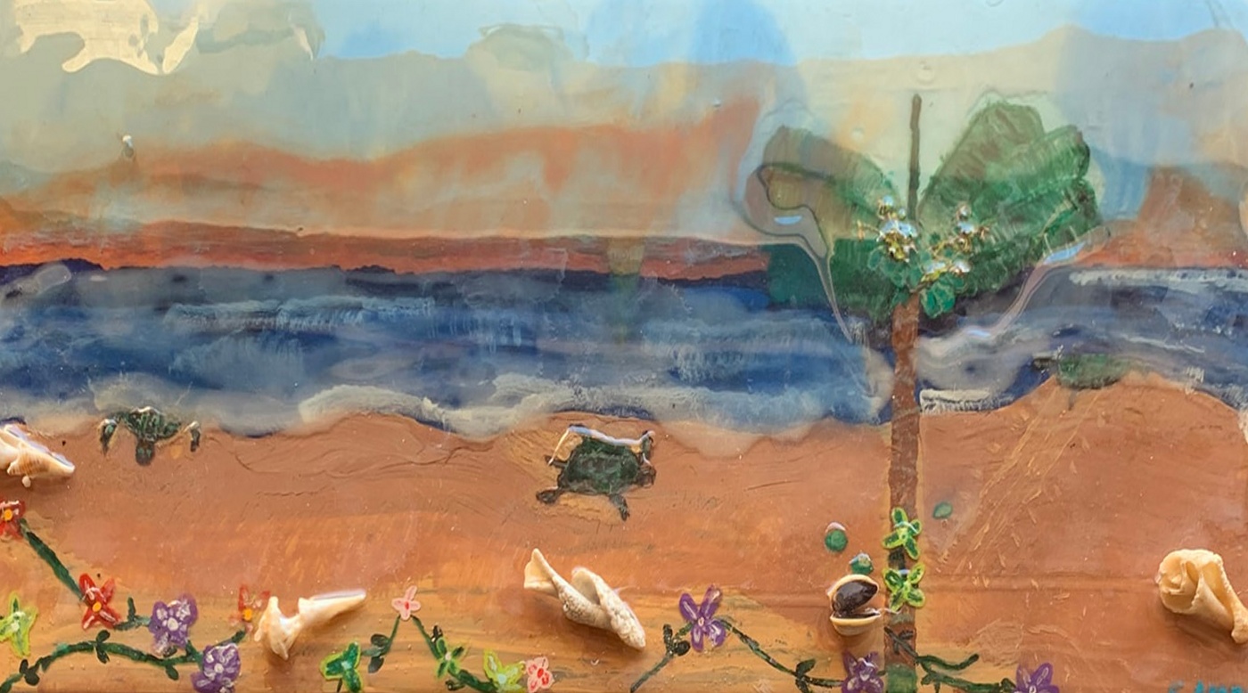 Beach Sea & Turtle, Approx. 10" × 18" painting
